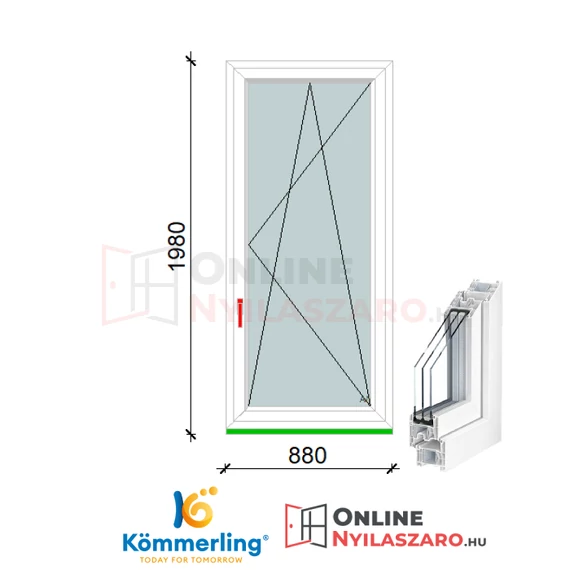 90x200 Cm Bukó-Nyíló műanyag ablak 2 rétegű üveggel