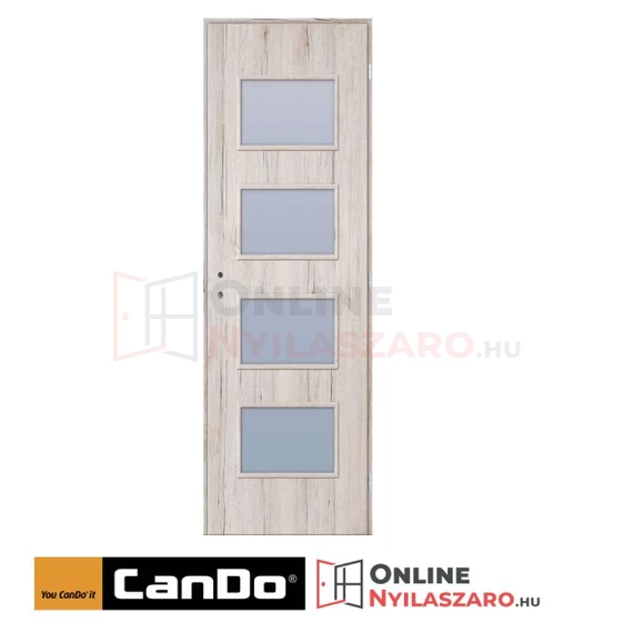 Beltéri ajtó havas tölgy 90x210cm Merano üveges (ajtólap tokkal)