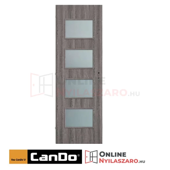 Beltéri ajtó szürke tölgy 90x210cm Merano üveges (ajtólap tokkal)