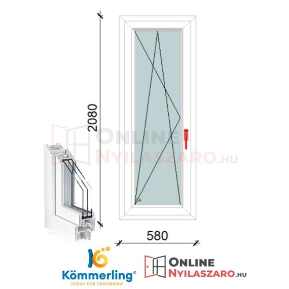 60x210 Cm Bukó-Nyíló műanyag erkélyajtó 3 rétegű üveggel