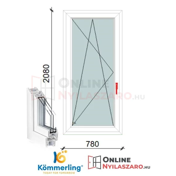 80x210 Cm Bukó-Nyíló műanyag erkélyajtó 2 rétegű üveggel