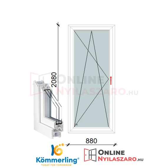 90x210 Cm Bukó-Nyíló műanyag erkélyajtó 2 rétegű üveggel
