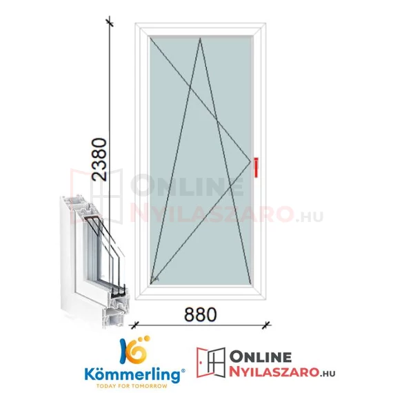 90x240 Cm Bukó-Nyíló műanyag erkélyajtó 2 rétegű üveggel