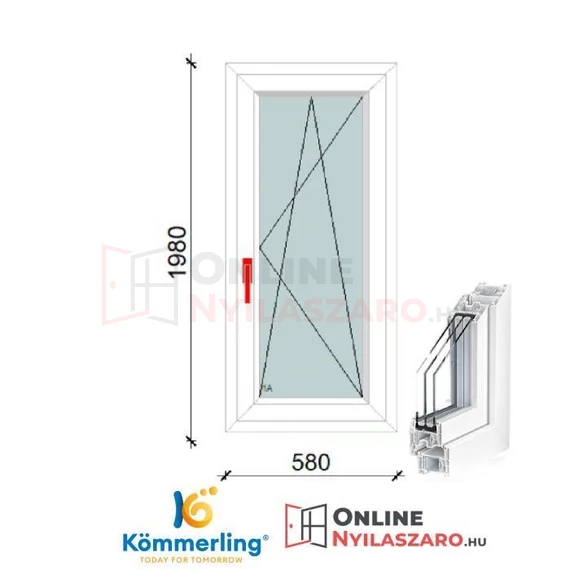 60x200 Cm Bukó-Nyíló műanyag erkélyajtó 2 rétegű üveggel