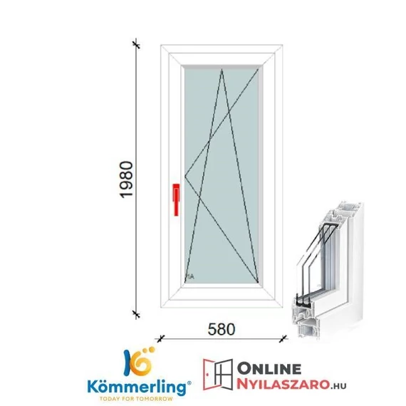 60x200 Cm Bukó-Nyíló műanyag erkélyajtó 2 rétegű üveggel