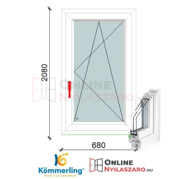 70x210 Cm Bukó-Nyíló műanyag erkélyajtó 3 rétegű üveggel