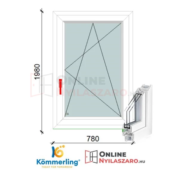 80x200 Cm Bukó-Nyíló műanyag erkélyajtó 3 rétegű üveggel