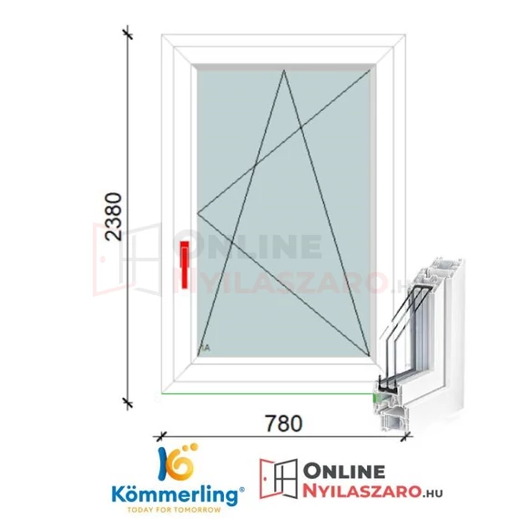 80x240 Cm Bukó-Nyíló műanyag erkélyajtó 2 rétegű üveggel