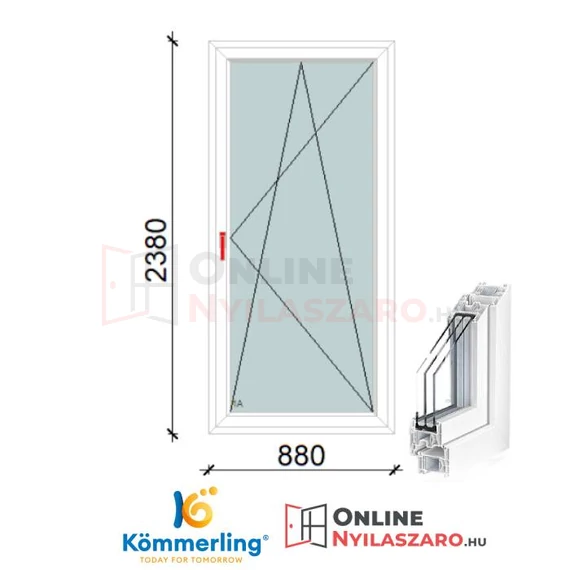 90x240 Cm Bukó-Nyíló műanyag erkélyajtó 3 rétegű üveggel