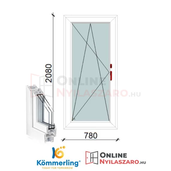 80x210 Cm Átmenőkilincses Bukó-Nyíló műanyag erkélyajtó 3 rétegű üveggel