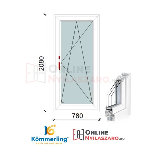 80x210 Cm Átmenőkilincses Bukó-Nyíló műanyag erkélyajtó 3 rétegű üveggel