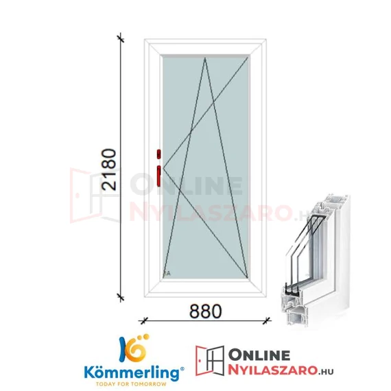 90x220 Cm Átmenőkilincses Bukó-Nyíló műanyag erkélyajtó 2 rétegű üveggel