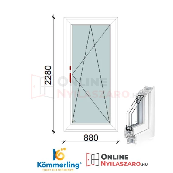 90x230 Cm Átmenőkilincses Bukó-Nyíló műanyag erkélyajtó 2 rétegű üveggel