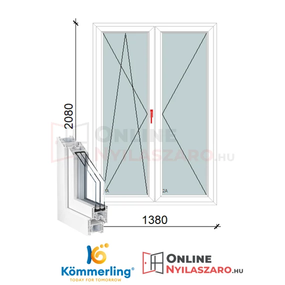 140x210 Cm Váltószárnyas Bukó-Nyíló+Nyíló műanyag erkélyajtó 2 rétegű üveggel