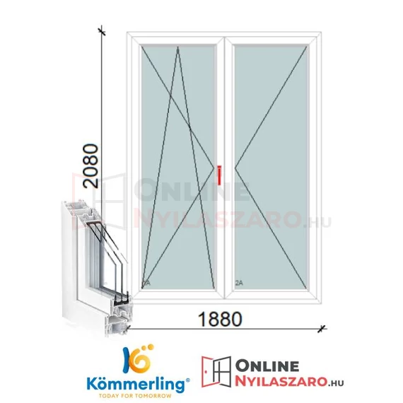 190x210 Cm Váltószárnyas Bukó-Nyíló+Nyíló műanyag erkélyajtó 3 rétegű üveggel