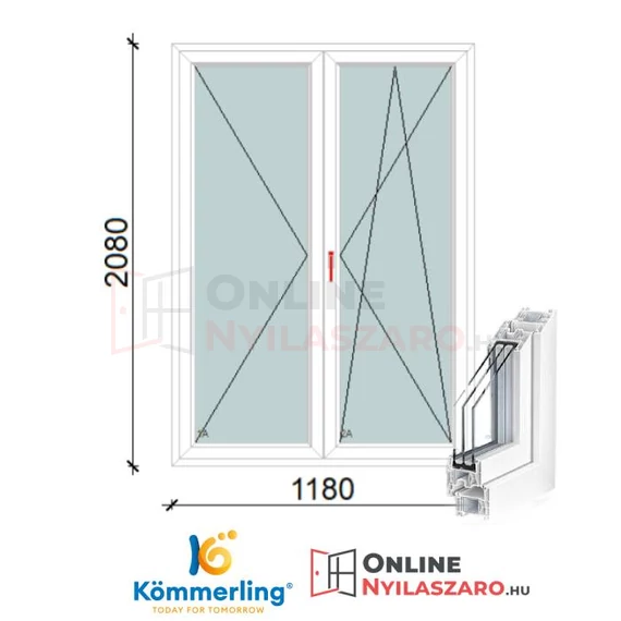 120x210 Cm Váltószárnyas Bukó-Nyíló+Nyíló műanyag erkélyajtó 2 rétegű üveggel