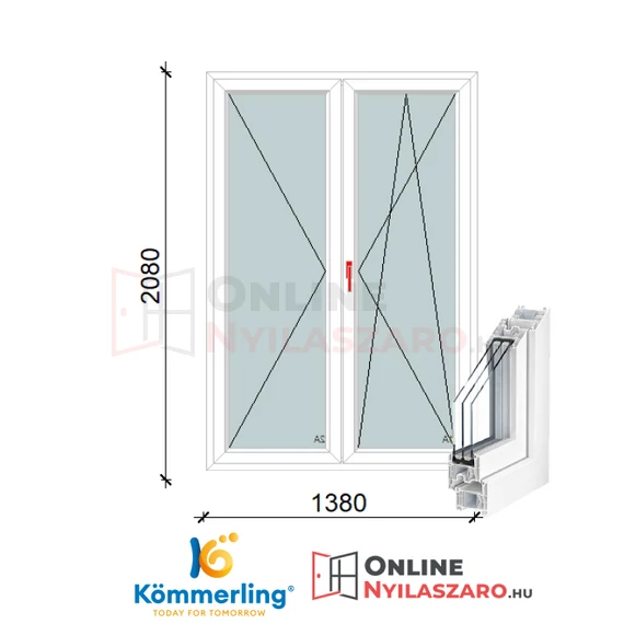 140x210 Cm Váltószárnyas Bukó-Nyíló+Nyíló műanyag erkélyajtó 3 rétegű üveggel