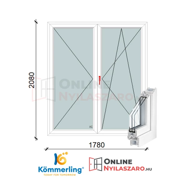 180x210 Cm Váltószárnyas Bukó-Nyíló+Nyíló műanyag erkélyajtó 2 rétegű üveggel