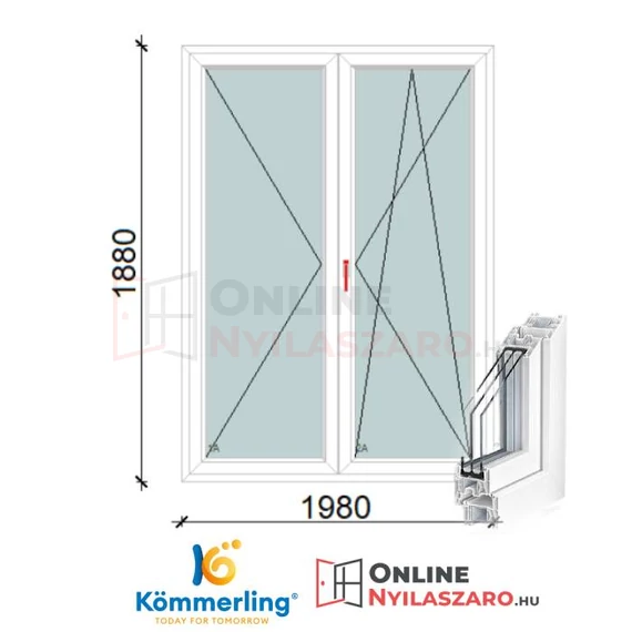 200x190 Cm Váltószárnyas Bukó-Nyíló+Nyíló műanyag erkélyajtó 2 rétegű üveggel