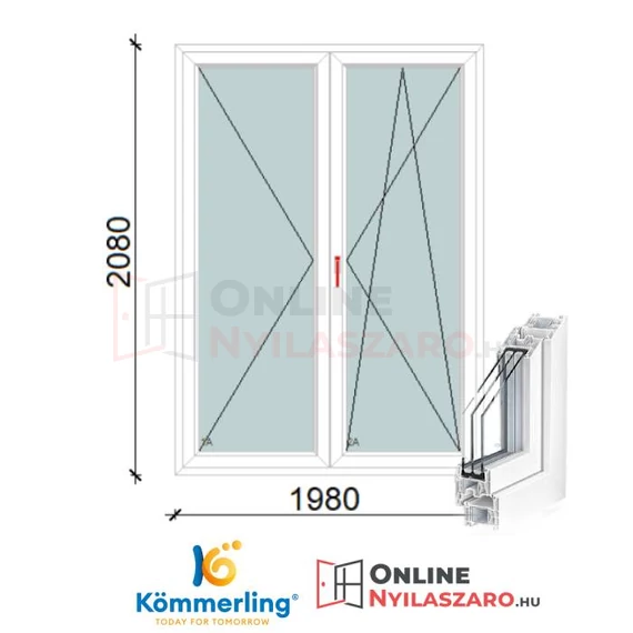 200x210 Cm Váltószárnyas Bukó-Nyíló+Nyíló műanyag erkélyajtó 2 rétegű üveggel