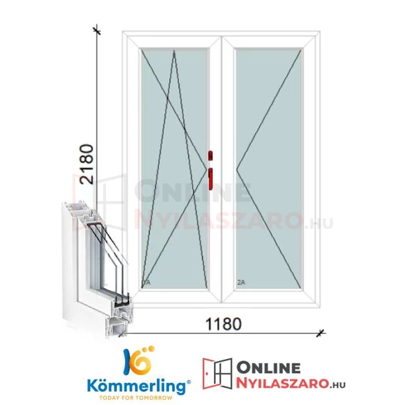 120x220 Cm Váltószárnyas Átmenőkilincses Bukó-Nyíló+Nyíló műanyag erkélyajtó 3 rétegű üveggel
