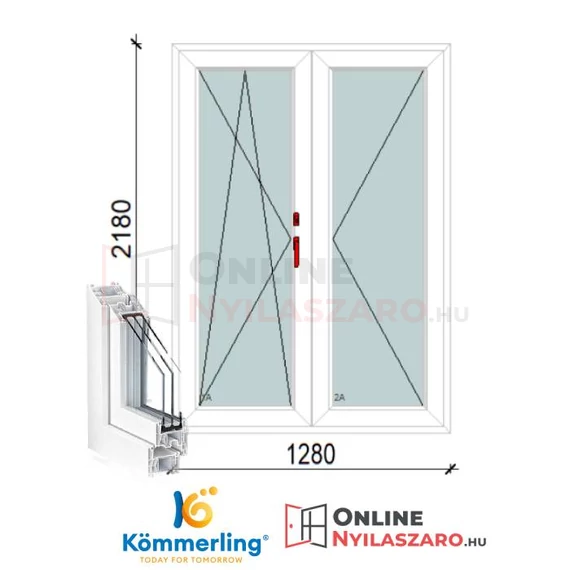 130x220 Cm Váltószárnyas Átmenőkilincses Bukó-Nyíló+Nyíló műanyag erkélyajtó 2 rétegű üveggel