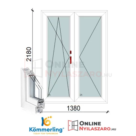 140x220 Cm Váltószárnyas Átmenőkilincses Bukó-Nyíló+Nyíló műanyag erkélyajtó 3 rétegű üveggel