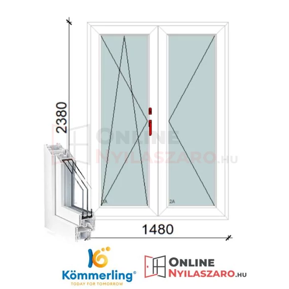 150x240 Cm Váltószárnyas Átmenőkilincses Bukó-Nyíló+Nyíló műanyag erkélyajtó 3 rétegű üveggel