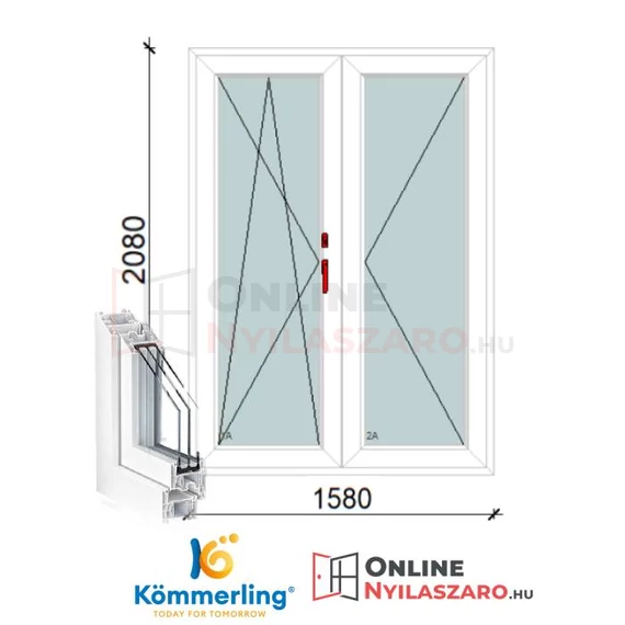 160x210 Cm Váltószárnyas Átmenőkilincses Bukó-Nyíló+Nyíló műanyag erkélyajtó 2 rétegű üveggel
