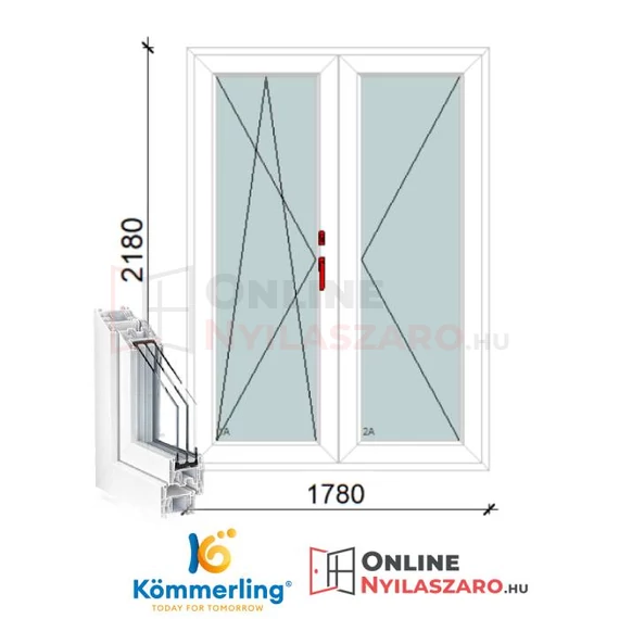 180x220 Cm Váltószárnyas Átmenőkilincses Bukó-Nyíló+Nyíló műanyag erkélyajtó 2 rétegű üveggel