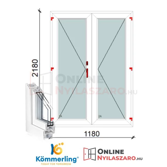 120x220 Cm Váltószárnyas Átmenőkilincses Kifelé Nyíló+Nyíló műanyag erkélyajtó 2 rétegű üveggel