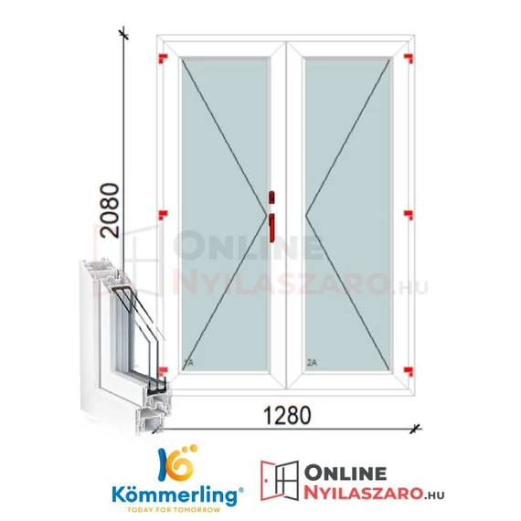 130x210 Cm Váltószárnyas Átmenőkilincses Kifelé Nyíló+Nyíló műanyag erkélyajtó 2 rétegű üveggel