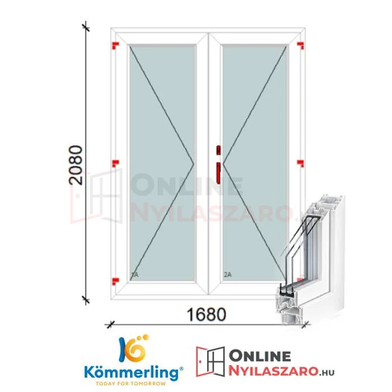 170x210 Cm Váltószárnyas Átmenőkilincses Kifelé Nyíló+Nyíló műanyag erkélyajtó 3 rétegű üveggel