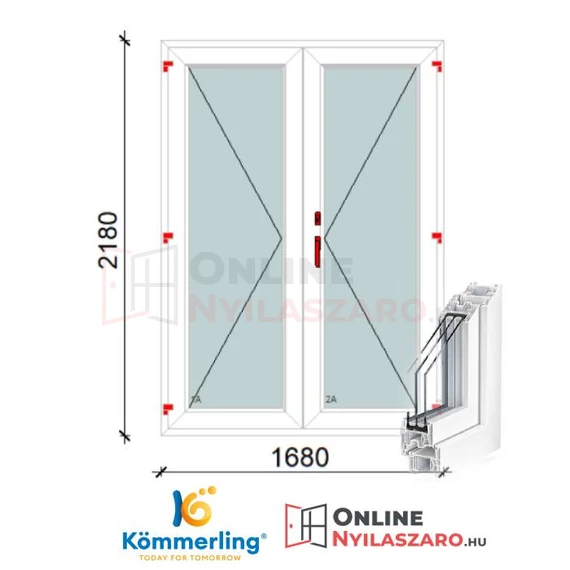 170x220 Cm Váltószárnyas Átmenőkilincses Kifelé Nyíló+Nyíló műanyag erkélyajtó 3 rétegű üveggel