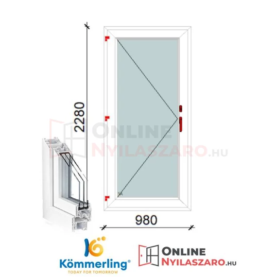 100x230 Cm Átmenőkilincses Kifelé Nyíló műanyag erkélyajtó 2 rétegű üveggel