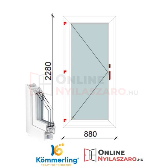 90x230 Cm Átmenőkilincses Kifelé Nyíló műanyag erkélyajtó 2 rétegű üveggel