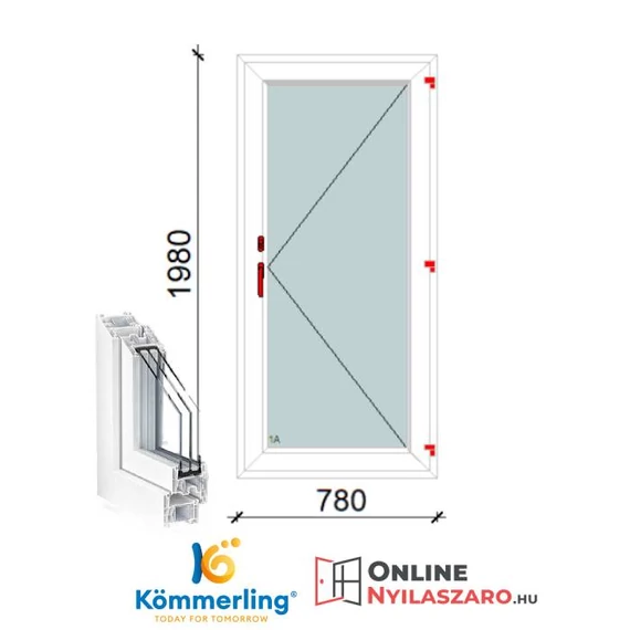 80x200 Cm Átmenőkilincses Kifelé Nyíló műanyag erkélyajtó 2 rétegű üveggel
