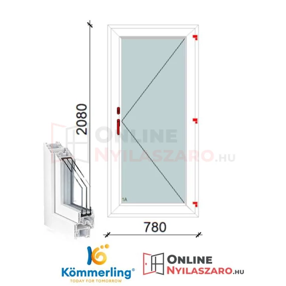 80x210 Cm Átmenőkilincses Kifelé Nyíló műanyag erkélyajtó 2 rétegű üveggel