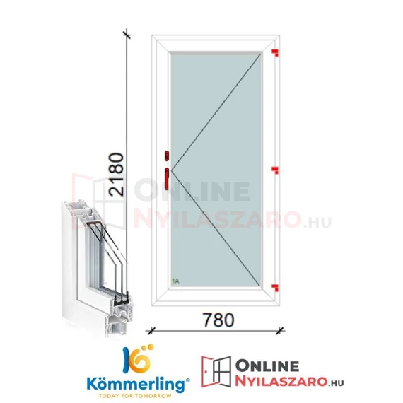 80x220 Cm Átmenőkilincses Kifelé Nyíló műanyag erkélyajtó 2 rétegű üveggel