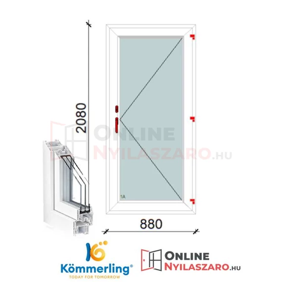 90x210 Cm Átmenőkilincses Kifelé Nyíló műanyag erkélyajtó 2 rétegű üveggel