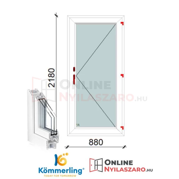 90x220 Cm Átmenőkilincses Kifelé Nyíló műanyag erkélyajtó 3 rétegű üveggel