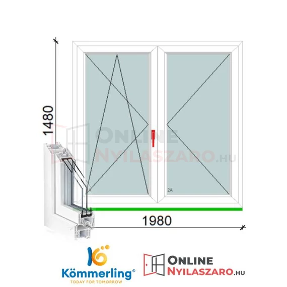 200x150 Cm Középen Felnyíló Bukó-Nyíló műanyag ablak 3 rétegű üveggel