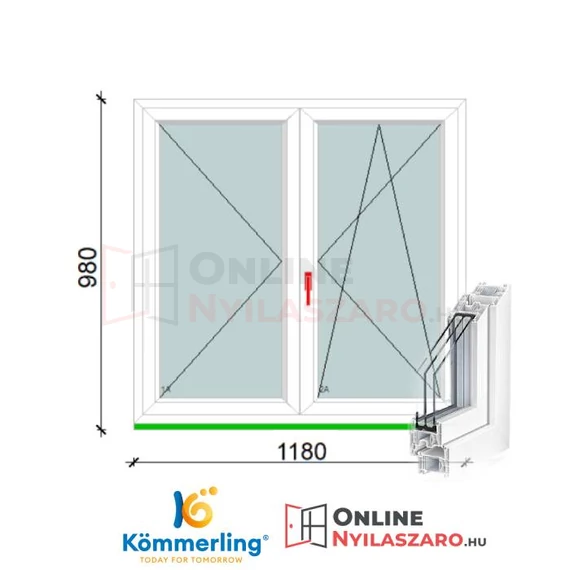 120x100 Cm Középen Felnyíló Bukó-Nyíló műanyag ablak 2 rétegű üveggel