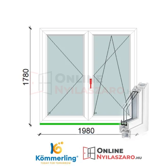 200x180 Cm Középen Felnyíló Bukó-Nyíló műanyag ablak 2 rétegű üveggel
