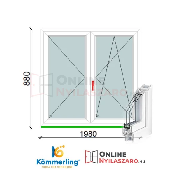 200x90 Cm Középen Felnyíló Bukó-Nyíló műanyag ablak 2 rétegű üveggel