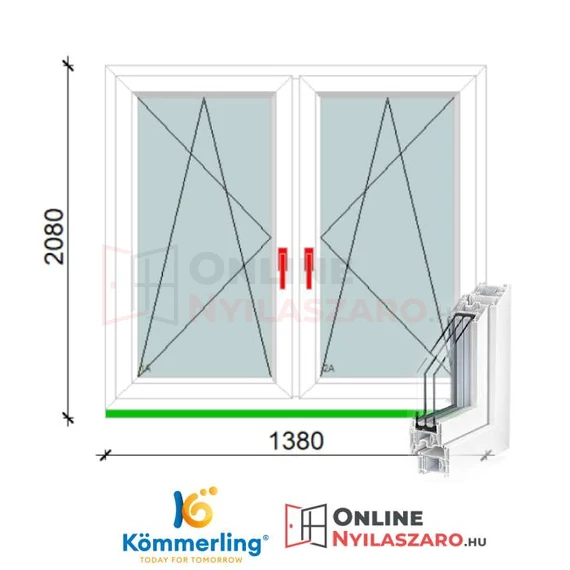 140x210 Tokosztott Bukó-Nyíló műanyag ablak 3 rétegű üveggel