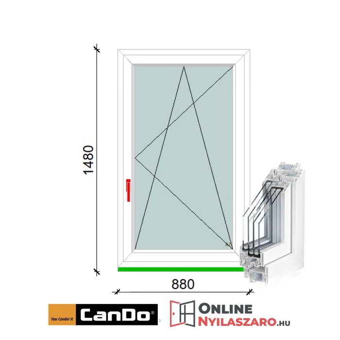 90x150 Cm Bukó-Nyíló Cando műanyag ablak 2 rétegű üveggel