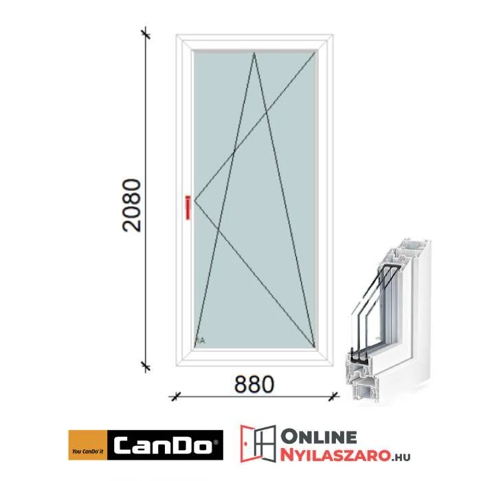 90x210 Cm Bukó-Nyíló Cando műanyag erkélyajtó 2 rétegű üveggel