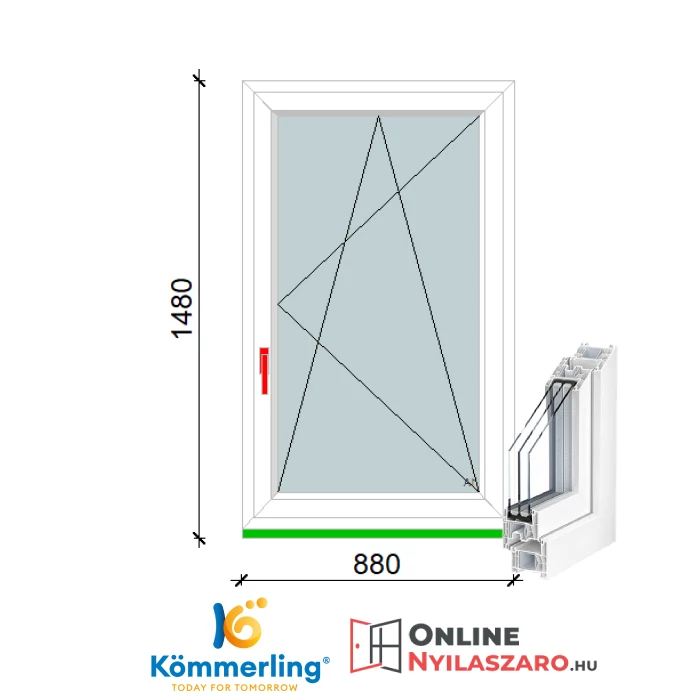 90x150 Cm Bukó-Nyíló műanyag ablak 3 rétegű üveggel