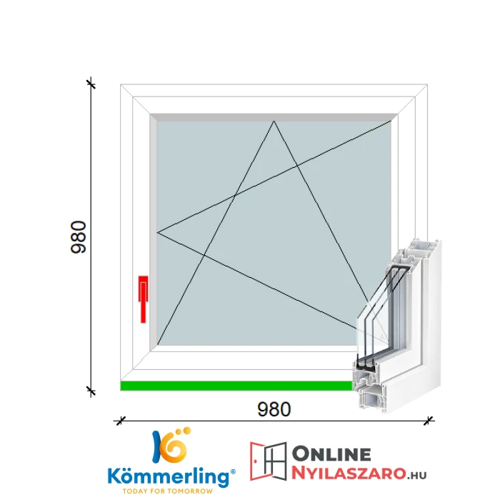 100x100 Cm Bukó-Nyíló műanyag ablak 2 rétegű üveggel